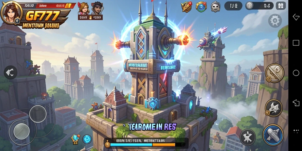 Screenshot GF777 menunjukkan aksi mendebarkan dalam permainan Tower Defense.
