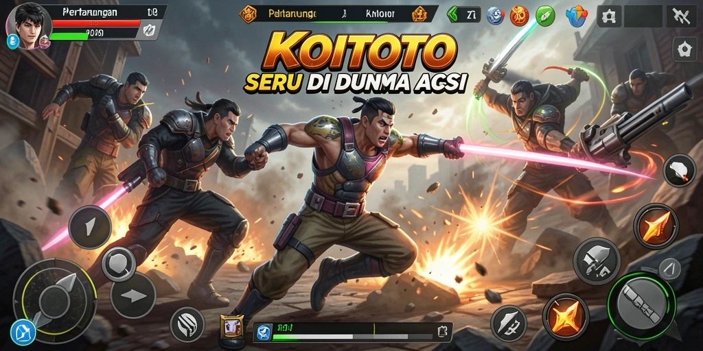 Screenshot gameplay KOITOTO menampilkan pertarungan aksi yang mendebarkan.