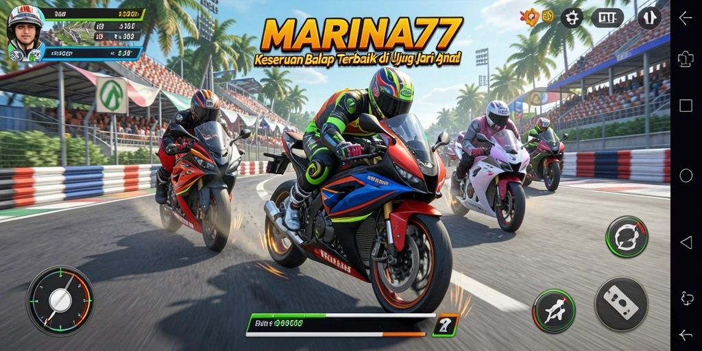 Tampilan Gameplay MARINA77 yang mendebarkan dan penuh aksi balap motor.
