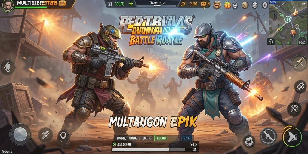 Screenshot gameplay MULTIBET88 yang menunjukkan pertempuran intens dalam Battle Royale.