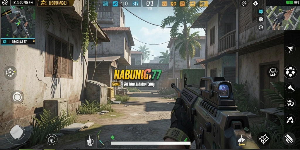 Tampilan gameplay dinamis NABUNG77 dengan aksi tembak-menembak yang seru.