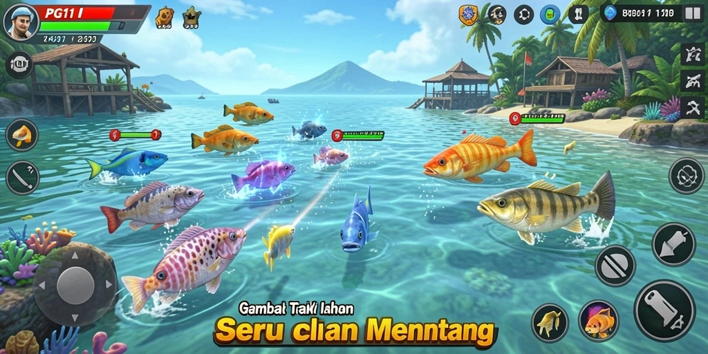 Screenshot PG11 menampilkan aksi seru dalam menembak ikan.