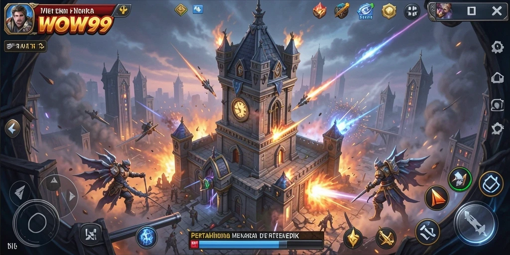 Screenshot gameplay WOW99 menampilkan aksi menara pertahanan yang mendebarkan.